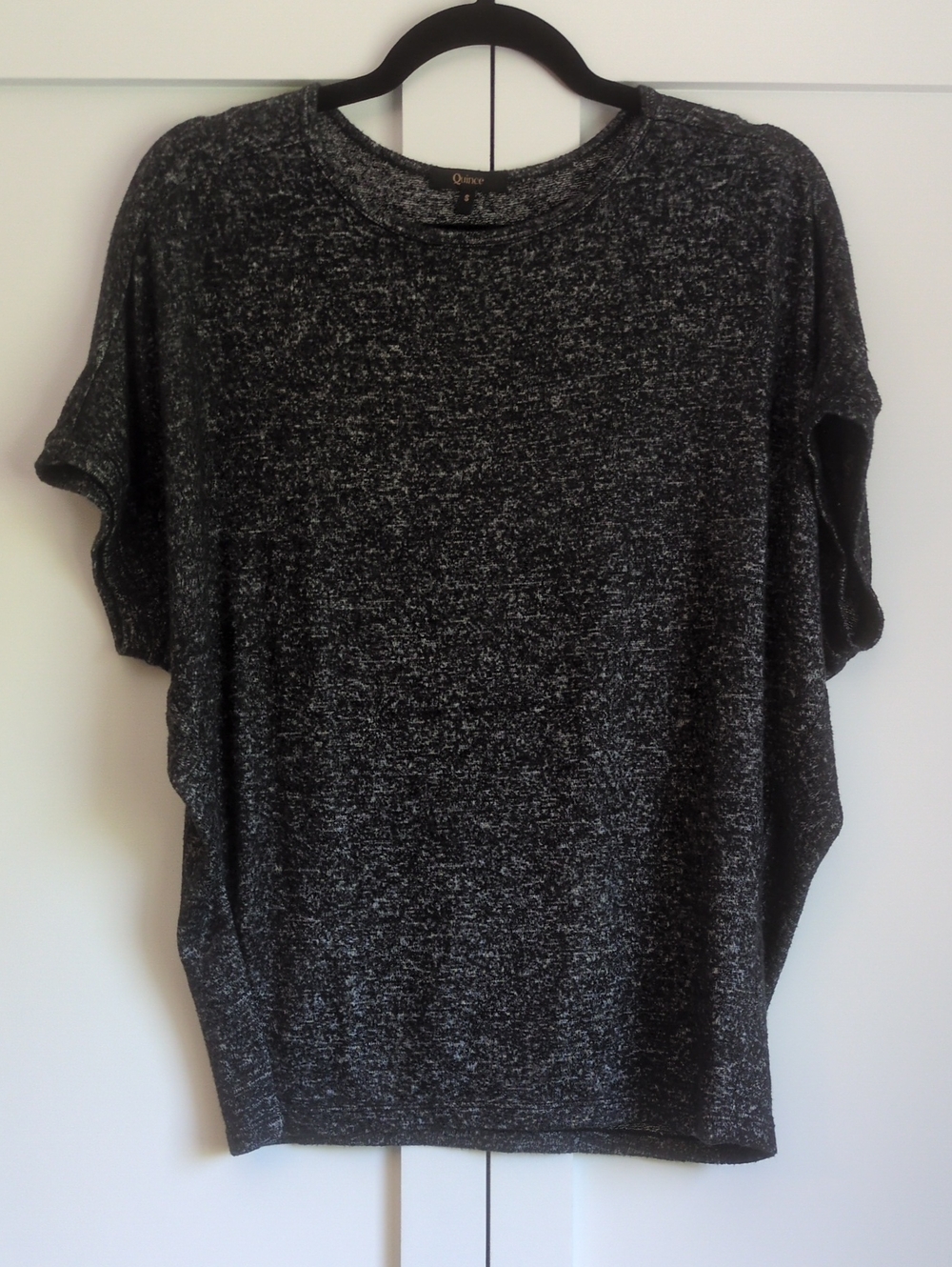 Quince Heathered Batwing Short Sleeve Knit Top Size S Black Gray